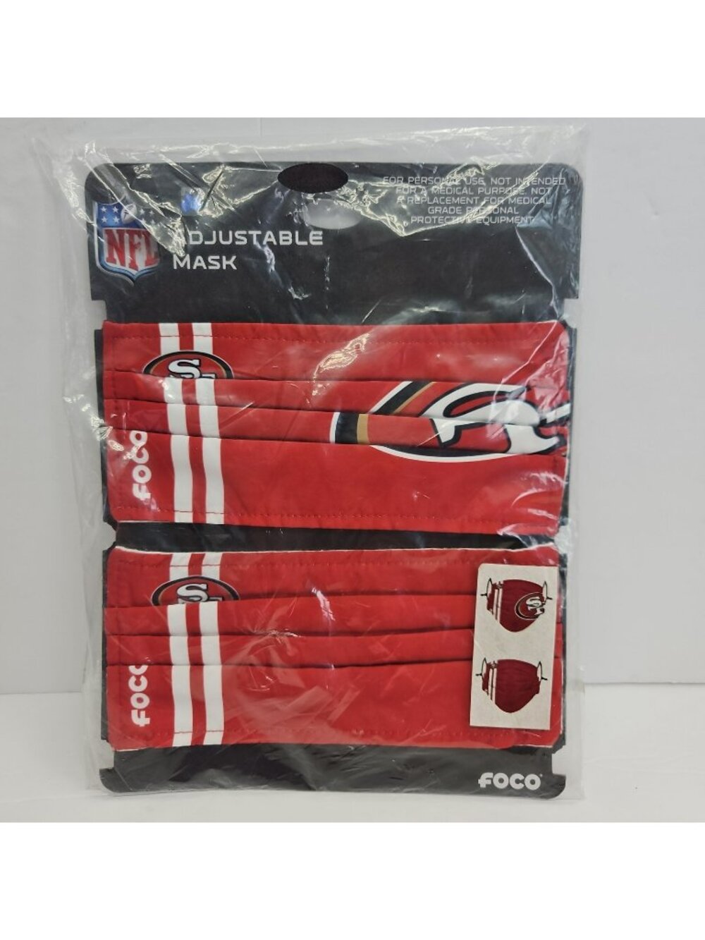 San Francisco 49ers NWT 2 Pack Adult Cloth Face Mask Covering Adjustable NFL Red